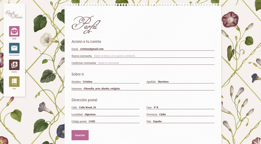 Desktop view of the profile page